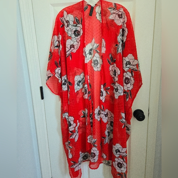 Lane Bryant Other - Lane Bryant Red Floral Open Cardigan, Spring, Summer, One Size, Lightweight